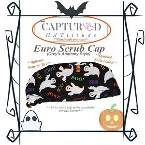 Womens My Halloween Boo, Ghost Euro Pixie Scrub Cap, Handmade NWOT